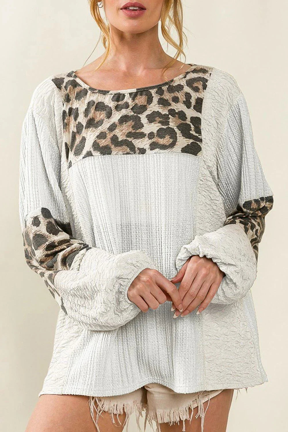 Printed Round Neck Long Sleeve Blouse - VILLA FASHION